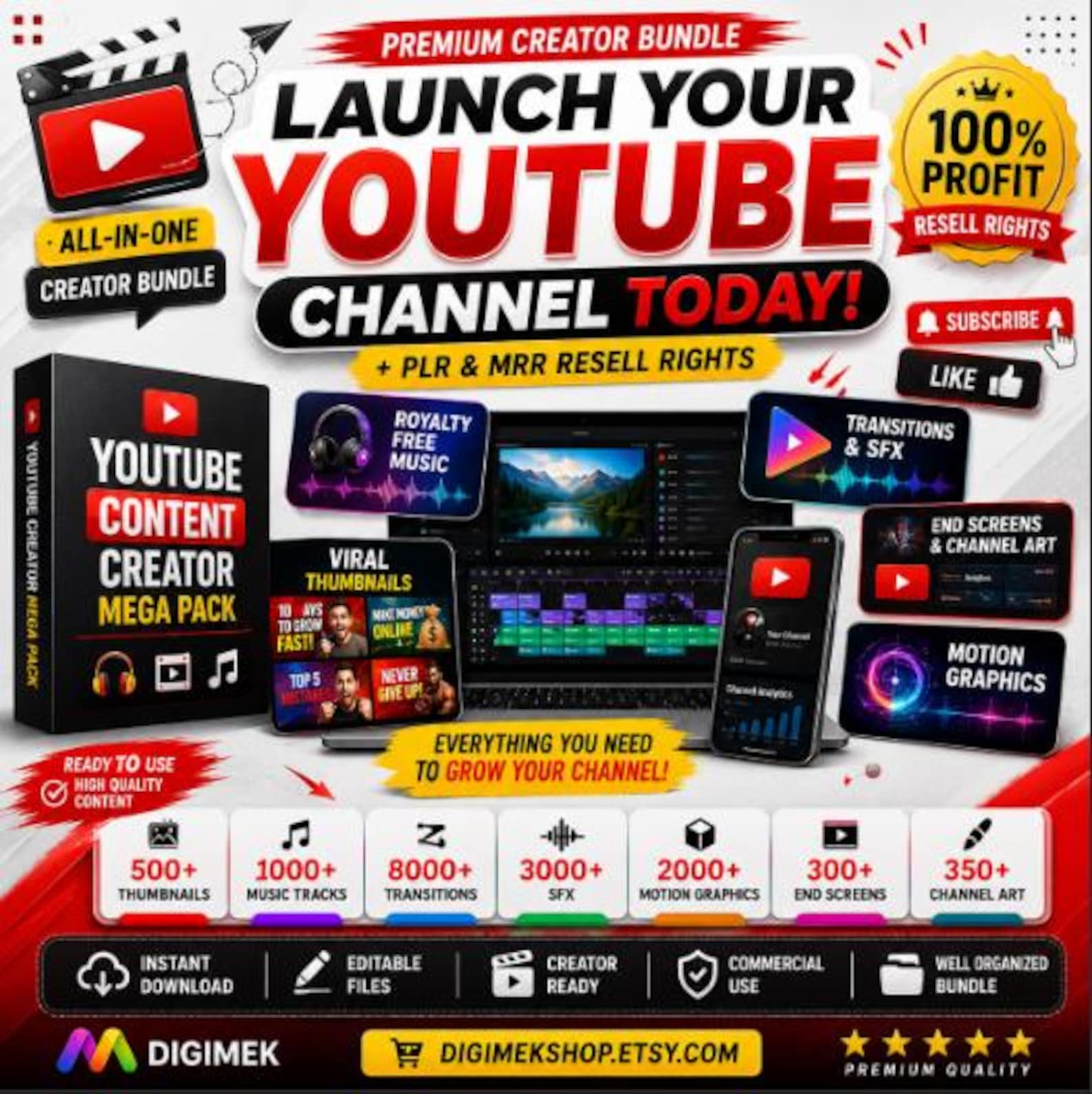Youtube Creator Layout Youtube Creator Bundle 20,000+ Assets | PLR MRR Resell Rights | Youtube ...