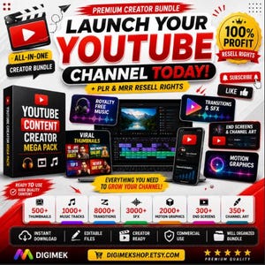 YouTube Creator-paket med över 20 000 resurser | PLR MRR-återförsäljningsrättigheter | YouTube Kit-malpaket