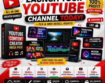 YouTube Creator Bundle 20,000+ Assets | PLR MRR Resell Rights | YouTube Kit Templates Pack
