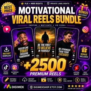 Bundel met 2500+ virale motiverende rollen: canva-sjablonen, MRR + PLR