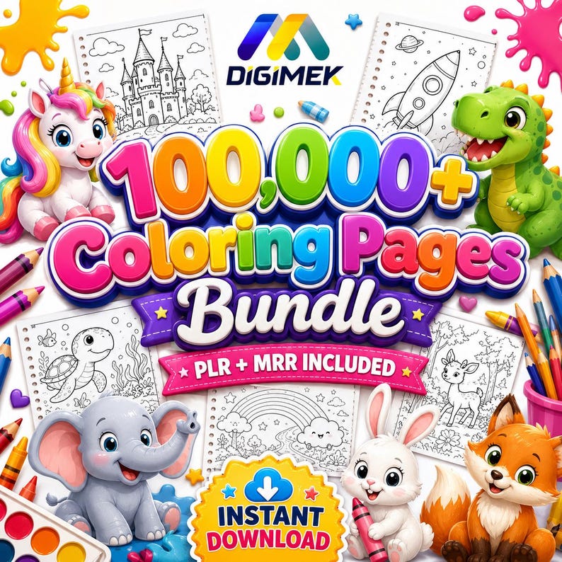100,000+ Coloring Pages Bundle | 100+ Books for Kids & Adults, Mega Printable Pack, Instant Download