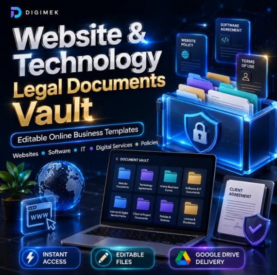 Website and Technology Legal Documents Bundle, Editable Online Business Forms, Software IT Templates