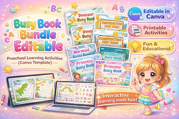 Busy Book Bundle Editable: Preschool Learning Activities (Canva Template)