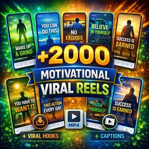 Paquete de más de 1300 videos motivacionales: videos virales sin rostro, editables en Canva (descarga digital PLR y MRR)
