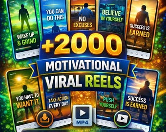 1300+ Motivational Reels-paket: Virala ansiktslösa videor, redigerbara i Canva (digital nedladdning av PLR och MRR)