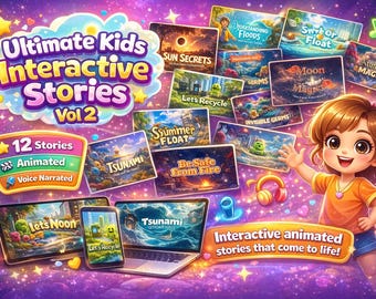 Kids Story Bundle Vol. 2 (12 Stories) — Animated & Voice Narrated | Canva Editable | PLR + MRR Included