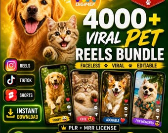 Más de 4000 vídeos virales de mascotas: vídeos de perros y gatos, derechos PLR/MRR.