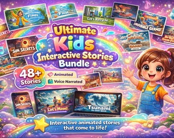 Kids Interactive Stories Bundle | 48+ Animated, Voice Narrated Tales (PLR MRR)
