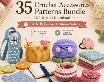 35 Crochet Accessories Patterns Bundle with Bonus Guides (Digital Download)