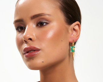 18K Gold Plated  Crocodile Earrings, Colorful Statement Jewelry