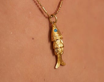 18K Gold Plated Movable 3D Fish Pendant Necklace, Sea Bream Necklace, Articulated Fish Charm, Christmas Gift, Moving Pendant, New Year Gift