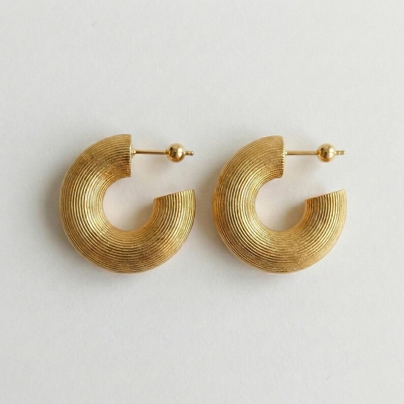 18K Gold Plated Hoop Earrings, Textured Hoops Earrings, Chunky Hoops, Statement Gold Earrings, Christmas Gift for Her, Anniversary Gift image 2
