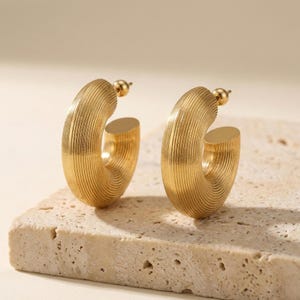 18K Gold Plated Hoop Earrings, Textured Hoops Earrings, Chunky Hoops, Statement Gold Earrings, Christmas Gift for Her, Anniversary Gift image 13