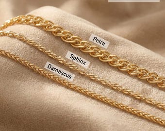 18K Gold Plated Bracelet Chain, Curb Chain Bracelet, Non Tarnish Box Chain for Necklaces, Christmas Gift for Her, Everyday Bracelet