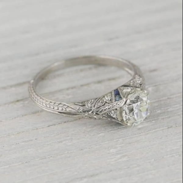 1880s Vintage Edwardian Diamond Ring 1.25 Ct Old European Style Moissanite Art Deco Engagement Ring 935 Silver Victorian Antique Ring