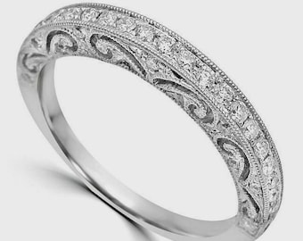 Vintage Retro Circa 1880s Art Deco Diamond Wedding Band, Moissanite Stackable Band, Antique Diamond Band, Diamond Eternity Ring