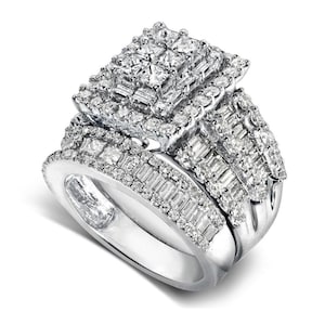 925 Sterling Silver Cluster Ring, Baguette & Round Diamond Statement Band, Cluster Engagement Ring, Bridal Wedding Set, Party Wear Jewelry