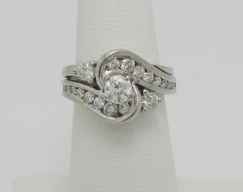 Vintage 1/2 Ct Art Deco Bypass Bridal Set In 935 Argentium Silver Round Moissanite Ring Set Antique Bridal Set, Wedding Engagement Ring Set