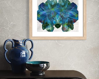 Original Abstract Artwork Acrylic Painting-Fantasy Flower Blue Green