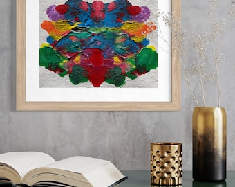 Original Abstract Artwork Acrylic Painting-Fantasy Flower Red Blue Green