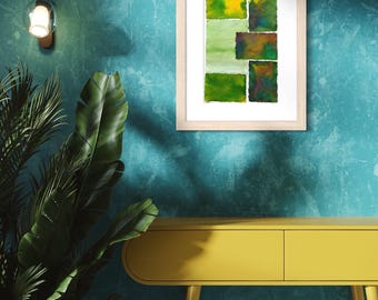 Original Abstract Artwork Watercolor Collage Painting - Green Vibes