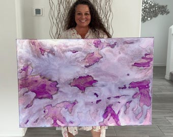 Original Abstract Artwork Watercolor Painting-Amethyst Skies 48x32