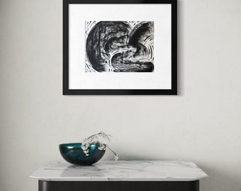 Original Abstract Artwork Charcoal Drawing - Holding the Dark