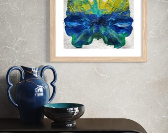 Original Abstract Artwork Acrylic Painting-Fantasy Flower Yellow Blue