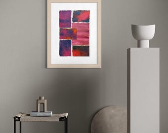 Original Abstract Artwork Watercolor Collage Painting - Red Vibes