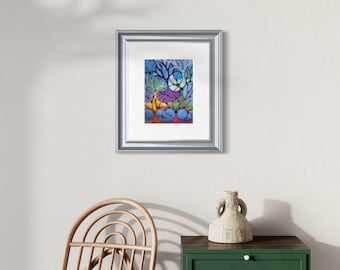 Original Abstract Artwork Watercolor Painting Mixed Media - 7 Chakra Trees