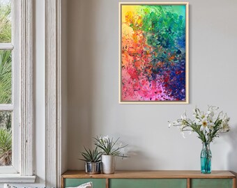 Original Abstract Artwork Acrylic Watercolor Painting-Electric Bloom 24x36
