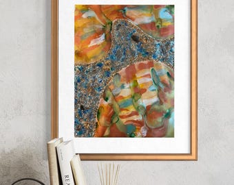 Original Abstract Artwork Watercolor Mixed Media Painting - The Desert Drinks the Sky