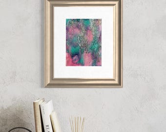 Original Abstract Artwork Watercolor Mixed Media Painting - Fairies Live Here Pink