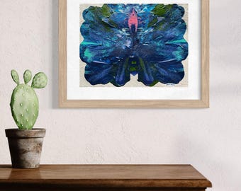 Original Abstract Artwork Acrylic Painting-Fantasy Flower Blue Pink