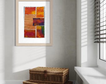Original Abstract Artwork Watercolor Collage Painting - Orange Vibes