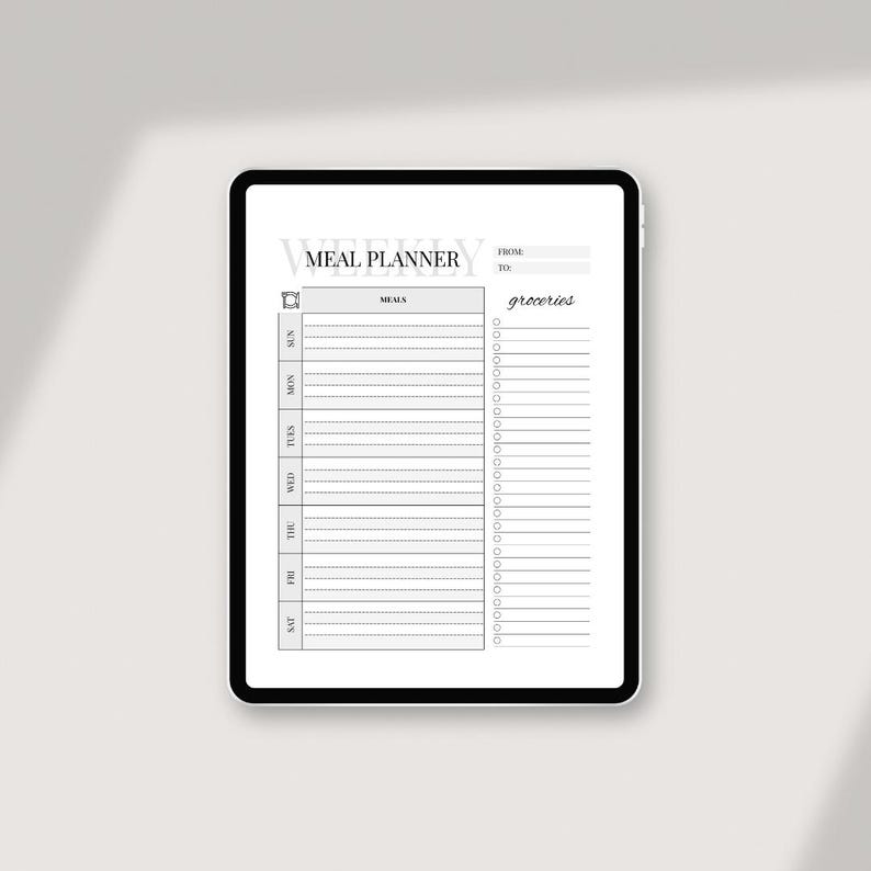 Weekly Meal Planner Printable | Minimalist Grocery List | Gray ...