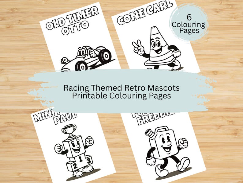 Retro Racing Mascot Coloring Pages – 6 Printable Sheets (digital ...