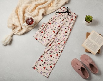 Croquette Racing Pajamas, Racing Pajamas for Women, F1 Pajamas, Cute Helmet & Checkered Flag PJ Pants, Bow Aesthetic Motorsport Sleepwear