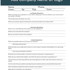Interview Questions Template - Job Candidate Evaluation - Hiring Manager Guide - Printable, Word, Google Docs