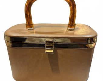 Vintage 1950's Florida Box Purse w/ Amber Lucite Handle
