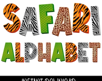 Wild Safari Doodle Alphabet Letters PNG Bundle Instant Download