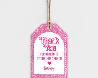 Pink Sparkle Doll Custom Thank You Cards: Personalized Favor Tags, 8ct