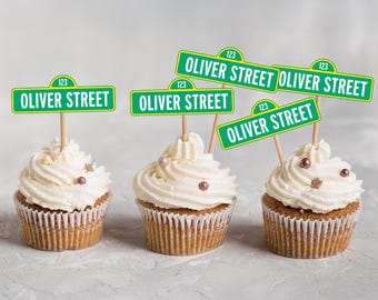 Street Sign Custom Name Cupcake Toppers – Personalized Birthday Cupcake