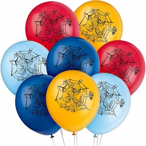 Spider-Man Party Latex Balloons- 12" 8 pcs -Spiderman Custom Cake Topper image 1