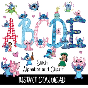 Lilo & Stitch Doodle Alphabet Letters PNG Bundle Instant Download
