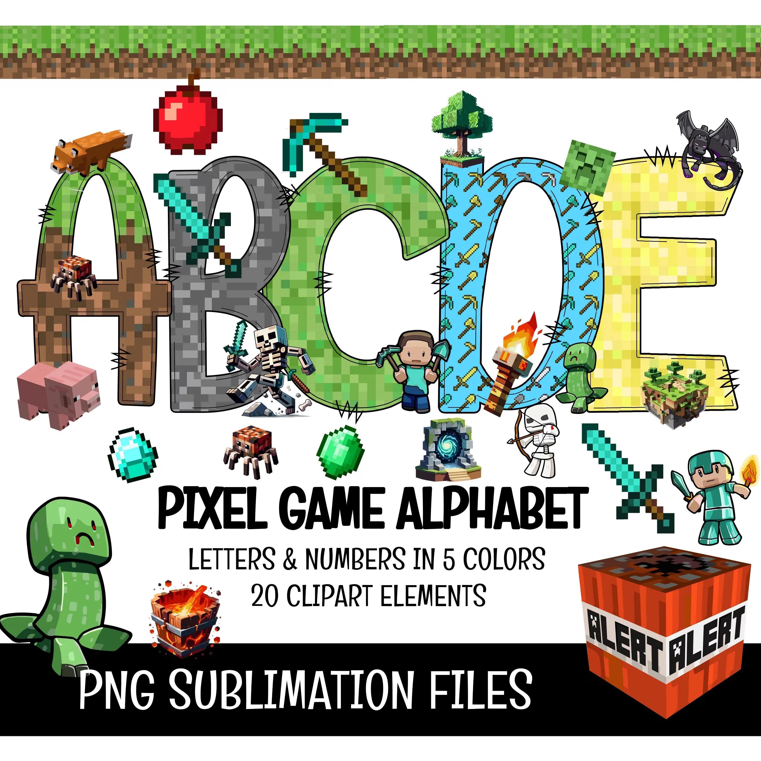 Pixel Game Doodle Alphabet Letters PNG Bundle Instant Download - Etsy