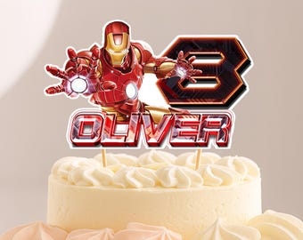 Iron Man Custom Name And Age CardStock Cake Topper 7"