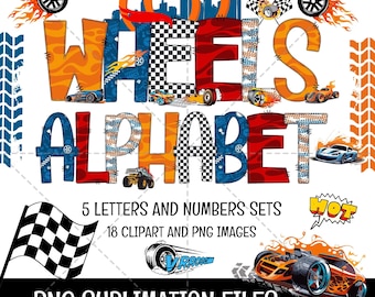 Hot Cars Doodle Alphabet Buchstaben PNG Bundle Sofort Download
