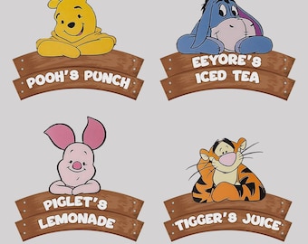 Winnie the Pooh Party Drink Labels | Pooh Bear Baby Shower Decorations