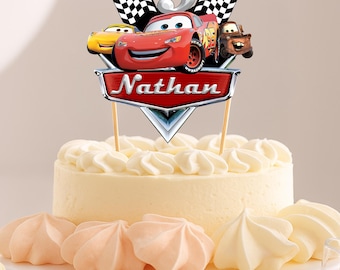 Disney Cars Custom Name And Age CardStock Cake Topper 7"